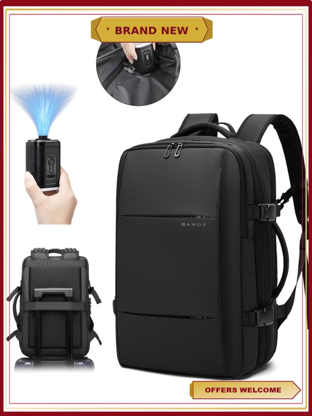 Anti-Theft Vacuum Compression Travel Backpack Expandable with Pump for Airplanes